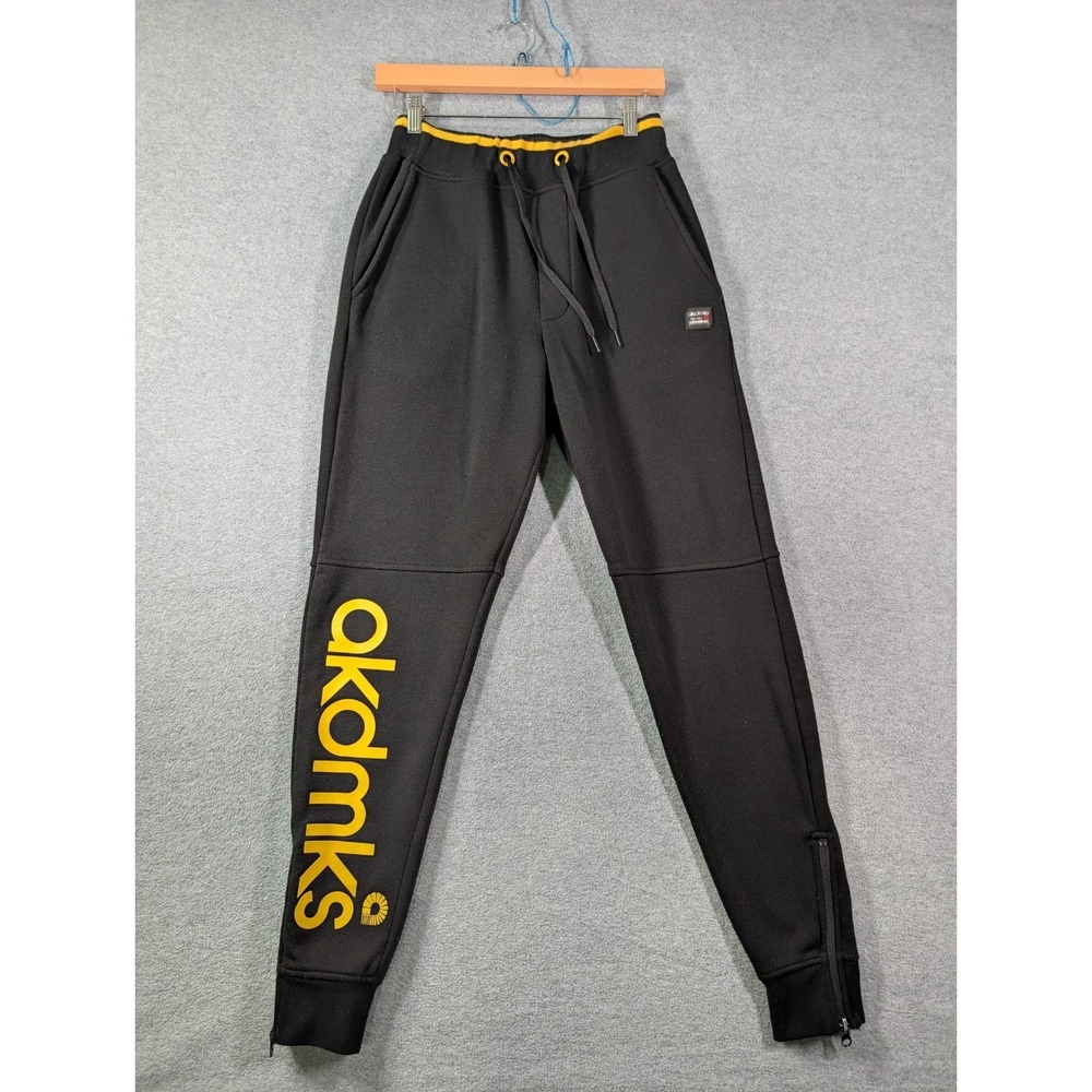 Akademiks Mens S Black Jogger Sweatpants Yellow Logo Zip Ankle Y2K Streetwear